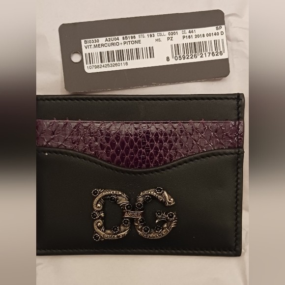Brand New Dolce & Gabbana Amore Logo Snakeskin Leather Card Holder - Picture 2 of 4